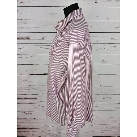 ROUNDTREE & YORKE‎ Gold Label Mens Red & White Pinstripe Cotton Button Down 17½ - Picture 4 of 5